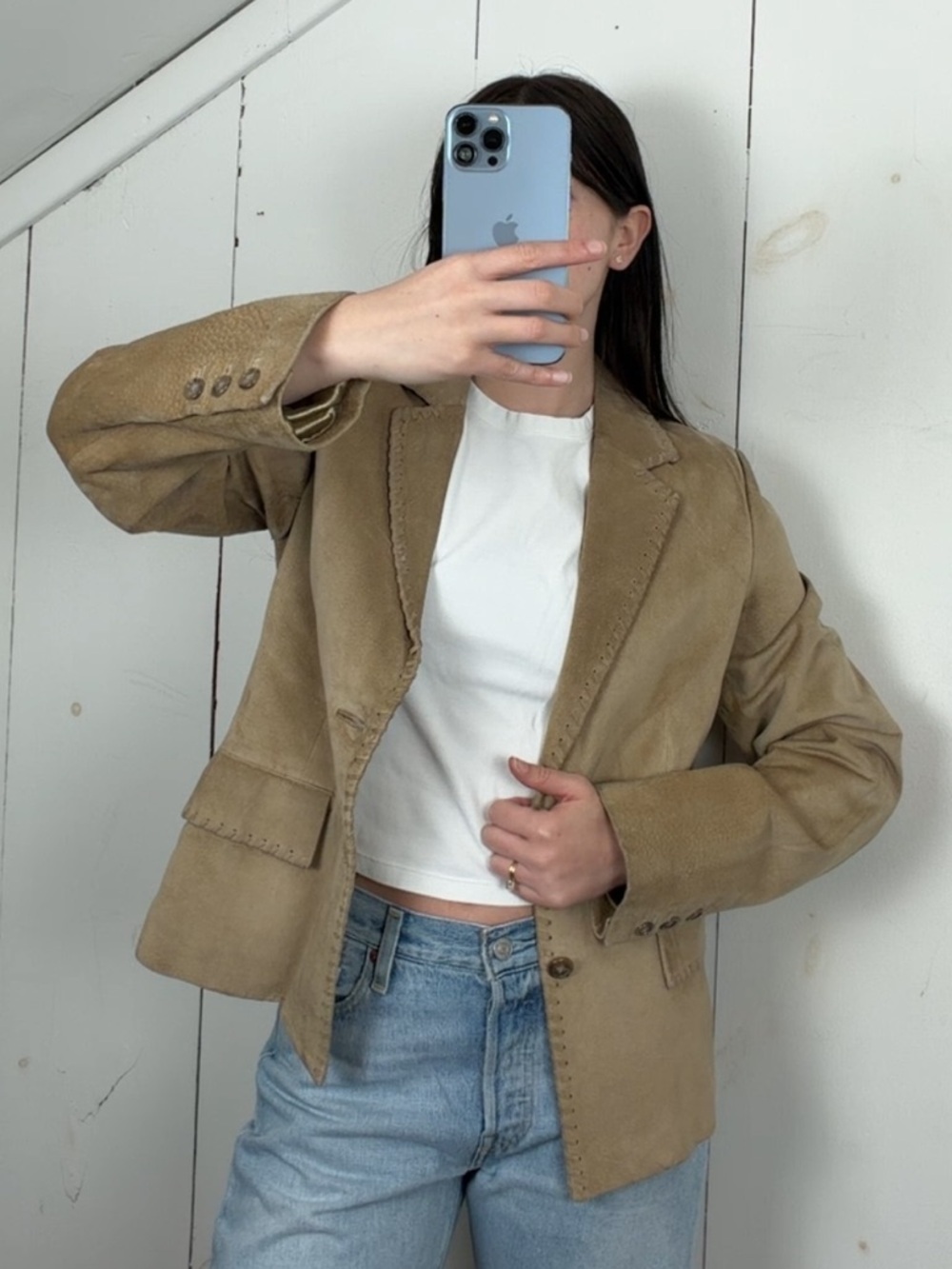 Vintage Y2K Tan Suede Leather Button Front Short Western Blazer Jacket Women’s S